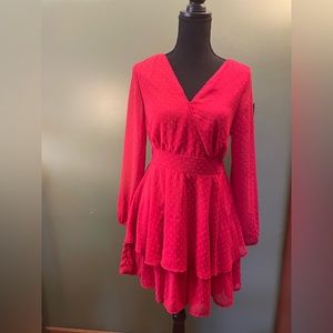 Japna | Medium | Red | Long Sleeve Ruffle Dress